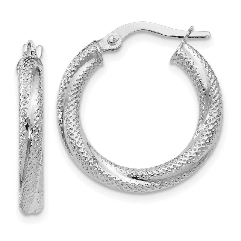 Silver dangly earrings -Curata 10k Yellow, Rose or White Gold Fully Textured Twist 21x3mm Hinged Hoop Earrings