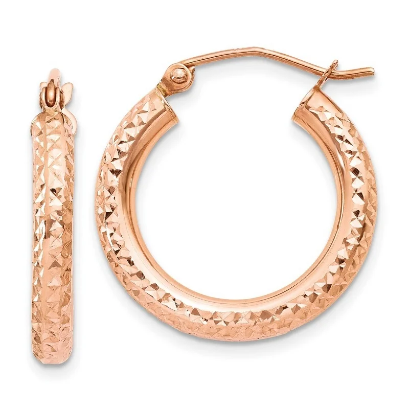 Silver hoop earrings -Curata 14k Rose Gold Polished 3x20mm Diamond-Cut Hoop Earrings