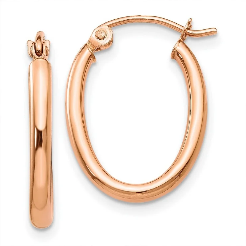 Ear cuffs for women -Curata 14k Rose Gold Polished Tube 21x2mm Oval Hoop Earrings