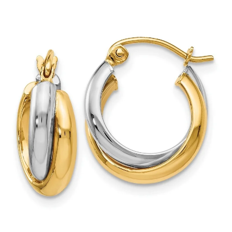 Fashionable drop earrings -Curata 14k Two Tone Gold Polished Double Hoop Earrings (8mmx14mm)