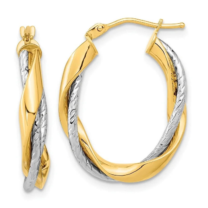 Unique gemstone hoop earrings -Curata 14k Two tone Gold Polished Rope Twisted Oval Hoop Earrings 26.3x2.8mm