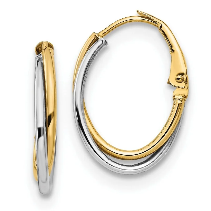 Chic gold hoop earrings -Curata 14k Two tone Polished Hoop Earrings (3mm x 21mm)