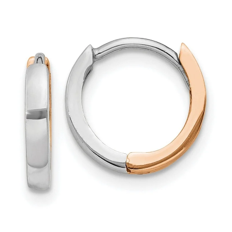 Bold silver earrings -Curata 14k Two tone Rose and White Gold 7x1.75mm Hinged Hoop Earrings