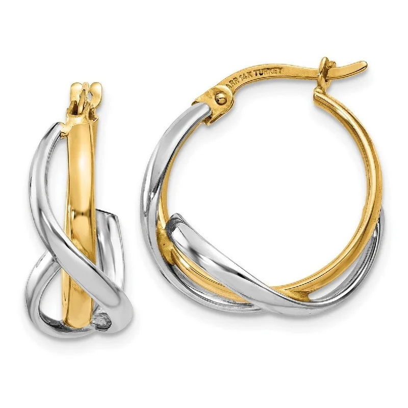 Statement earrings for weddings -Curata 14k Two Tone Twisted Polished 20x5mm Double Hoop Earrings