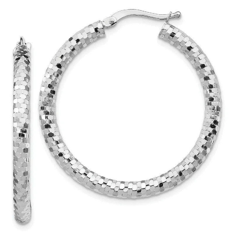 Affordable earrings online -Curata 14k White Gold 3x25mm Sparkle Cut Hoop Earrings - 39.96x38.12mm Wide 3.21mm Thick