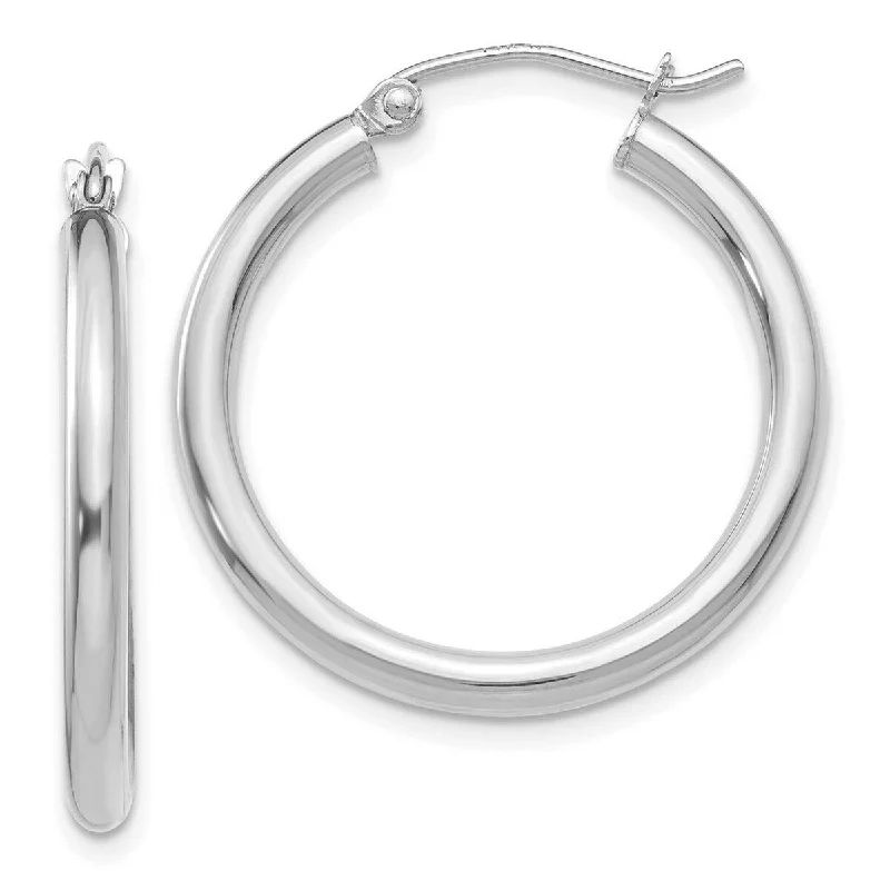 Minimalist earrings for women -Curata 14k White Gold Polished 2.5x25mm Round Classic Hoop Earrings