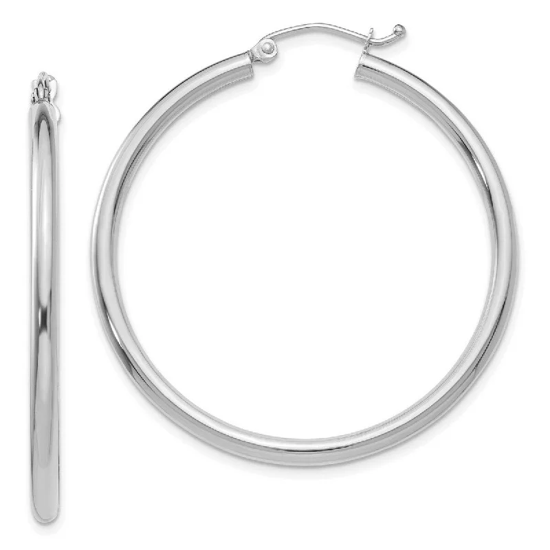 Hoop earrings for evening wear -Curata 14k White Gold Polished 2.5x40mm Lightweight Round Hoop Earrings