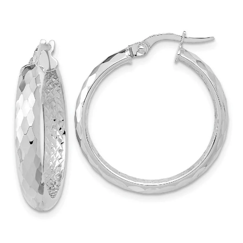 Classic pearl earrings -Curata 14k White Gold Polished and Textured Sparkle Cut Inside Fancy Hoop Earrings 23.91x24.23mm