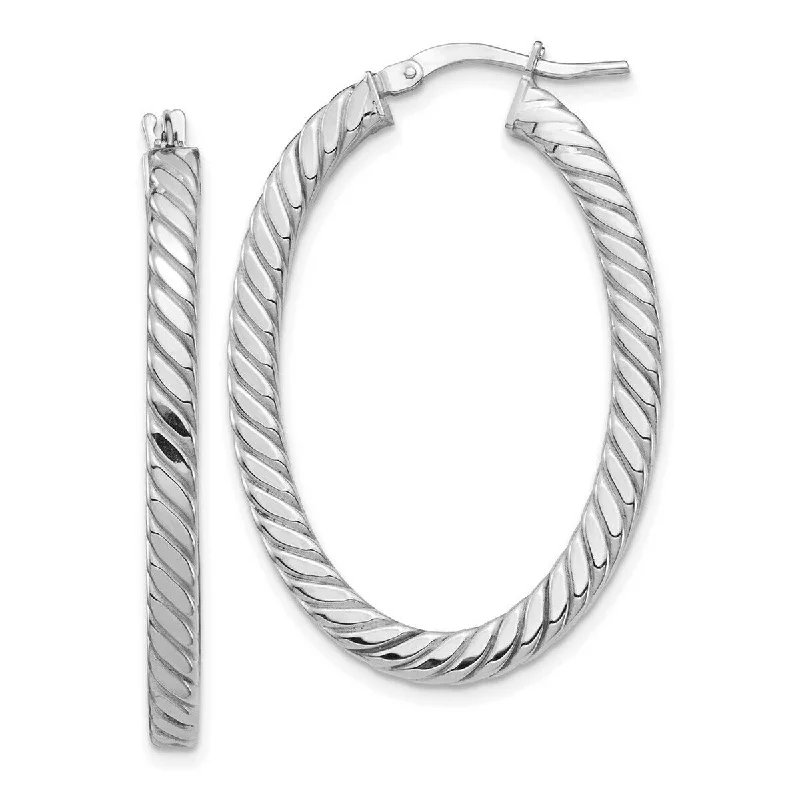 Delicate diamond earrings -Curata 14k White Gold Polished and Twisted 37.36x3mm Square Tube Oval Hoop Earrings