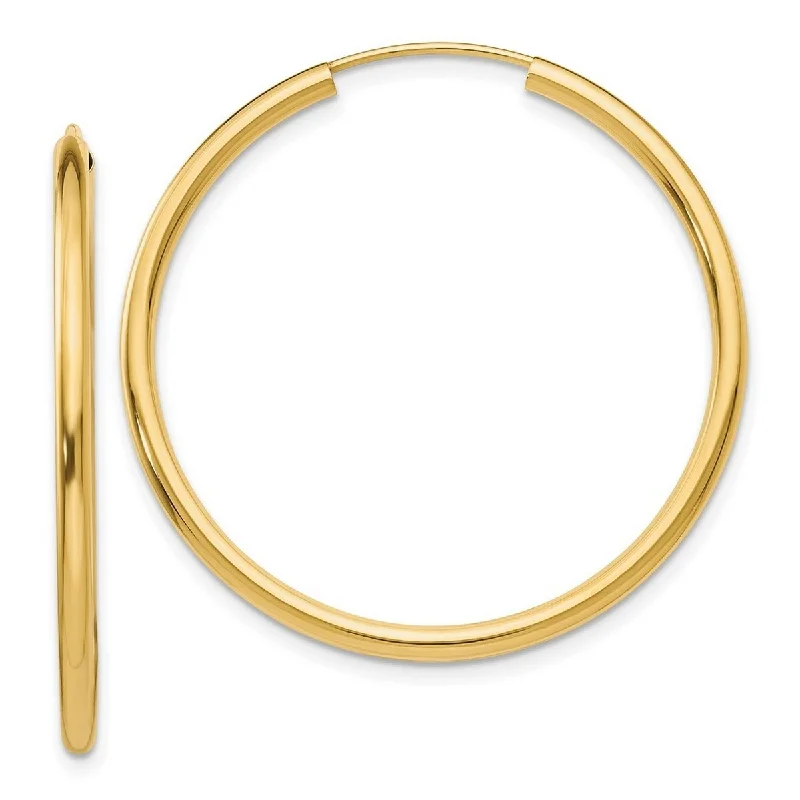 Hoop earrings for women -Curata 14k Yellow Gold 35x2mm Polished Round Endless Hoop Earrings