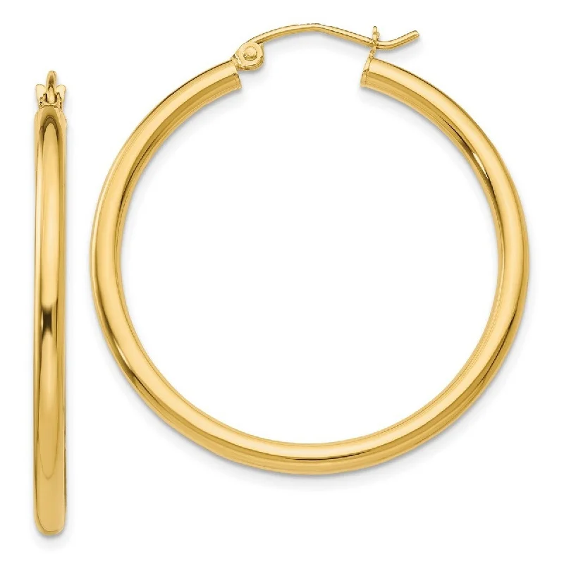 Chic earrings for everyday use -Curata 14k Yellow Gold Polished 2.5x35mm Lightweight Round Hoop Earrings