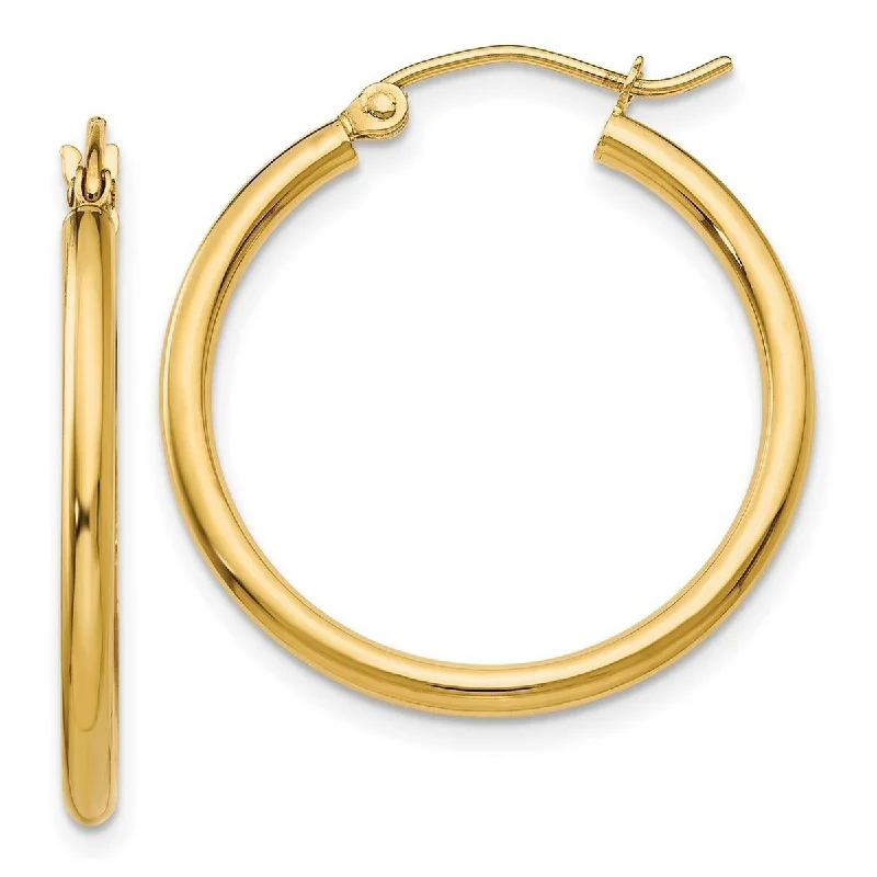 Summer earrings for women -Curata 14k Yellow Gold Polished 2x25mm Round Classic Hoop Earrings