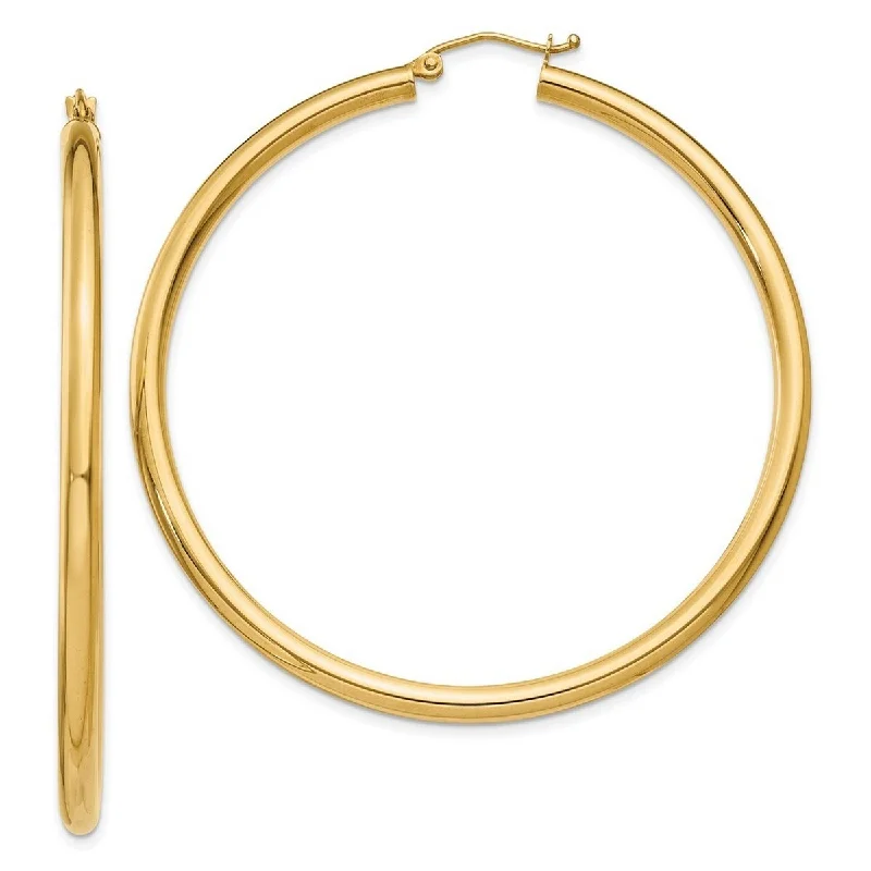 Affordable hoop earrings -Curata 14k Yellow Gold Polished 3x55mm Light Tube Hoop Earrings