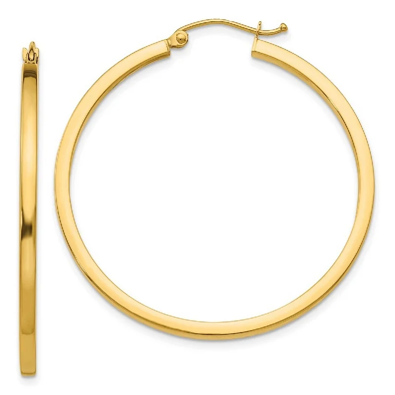 Artistic drop earrings -Curata 14k Yellow Gold Polished 40x2mm Square Tube Hoop Earrings