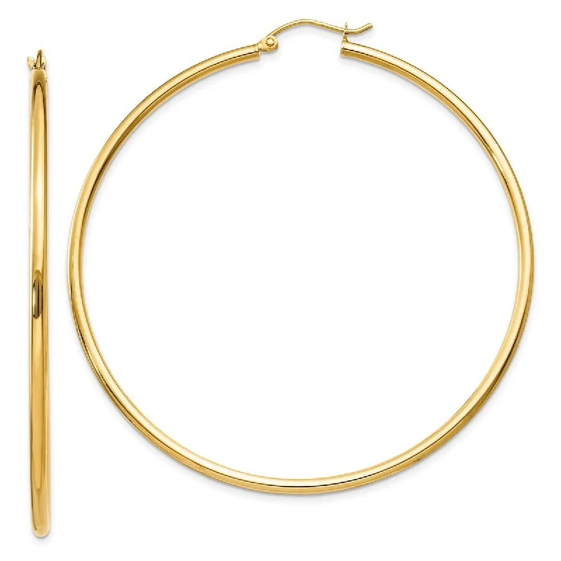 Black crystal earrings -Curata 14k Yellow Gold Polished Lightweight Tube 2x60mm Hoop Earrings