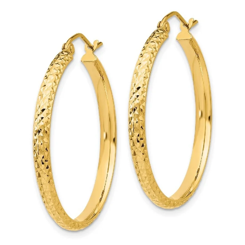 Elegant stud earrings for work -Curata 14k Yellow Gold Sparkle Cut 2.8x30mm Hoop Earrings