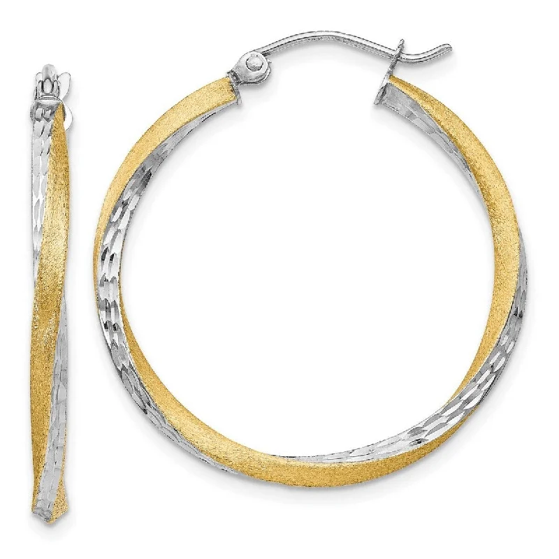 Bold silver drop earrings -Curata 14k Yellow Gold Sparkle Cut 30x2.5mm Twisted Hoop Earrings