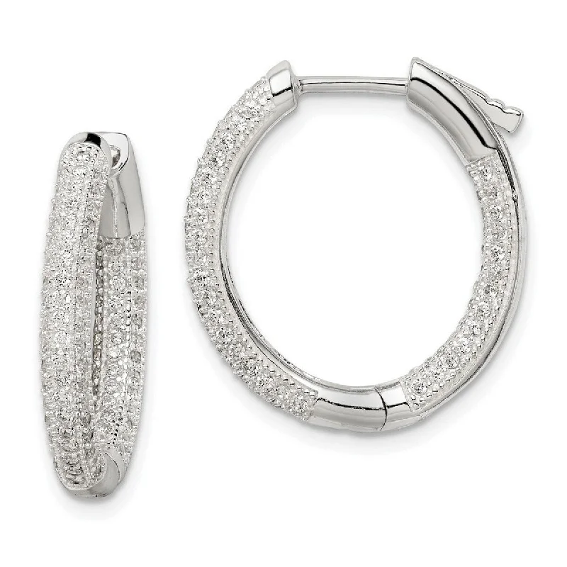 Bohemian earrings for women -Curata 925 Sterling Silver CZ Cubic Zirconia Simulated Diamond Hinged Hoop Earrings Measures 23x20mm Wide 4mm Thick