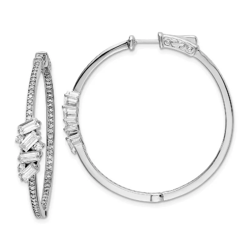 Sterling silver hoop earrings -Curata 925 Sterling Silver CZ Cubic Zirconia Simulated Diamond Hinged In Out Hoop Earrings Measures 41.4x41.1mm Wide 6.8mm Thick