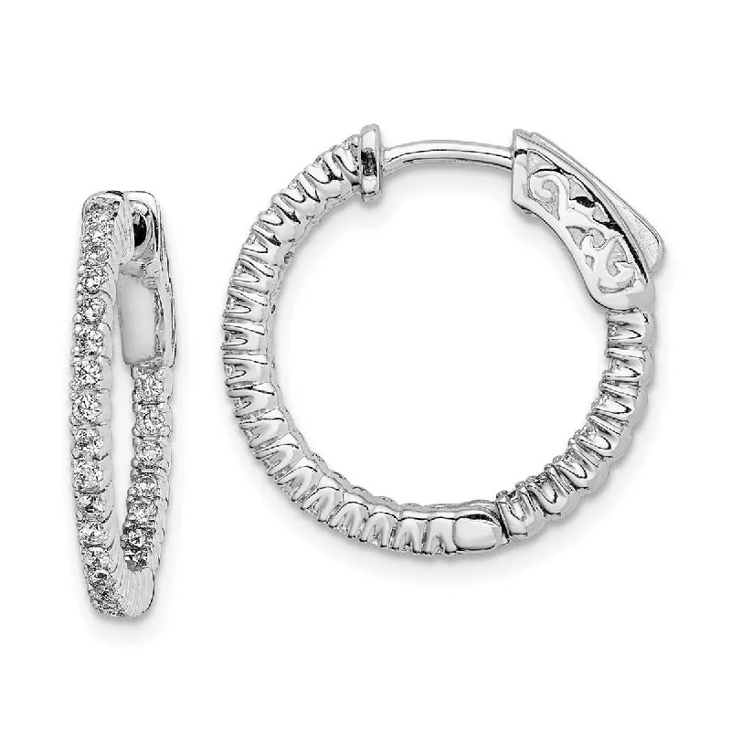 Cute earrings for young women -Curata 925 Sterling Silver Hinged Polished Safety clasp CZ Cubic Zirconia Simulated Diamond Round Hoop Earrings Measures 15x15mm