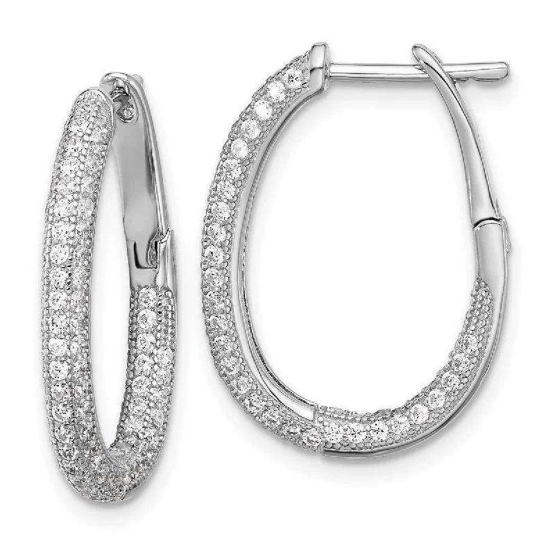 Fashion pearl hoop earrings -Curata 925 Sterling Silver Polished CZ Cubic Zirconia Simulated Diamond In and Out Hinged Post Hoop Earrings Measures 24x21mm