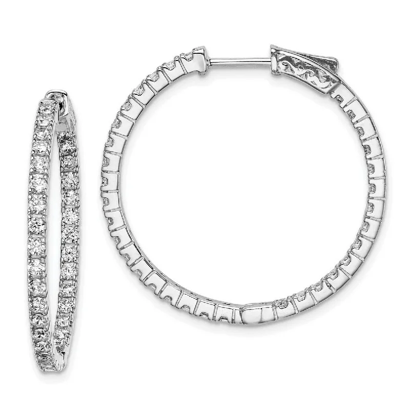 Adjustable earrings for comfort -Curata 925 Sterling Silver Polished Safety clasp Rhodium Plated With CZ Cubic Zirconia Simulated Diamond Hinged Hoop Earrings