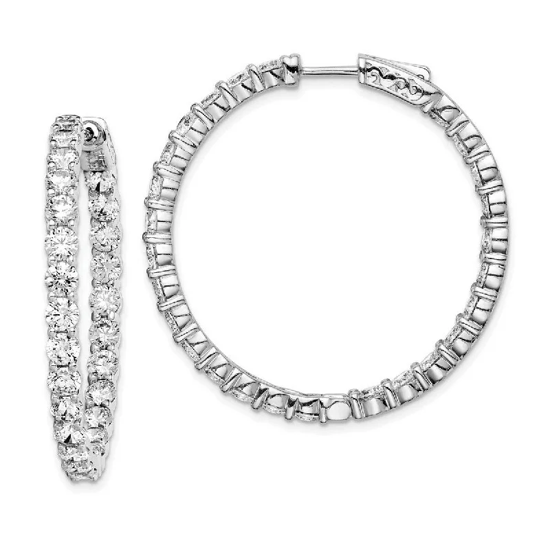 Best earrings for sensitive ears -Curata 925 Sterling Silver Polished Safety clasp Rhodium Plated With CZ Cubic Zirconia Simulated Diamond Hinged Hoop Earrings