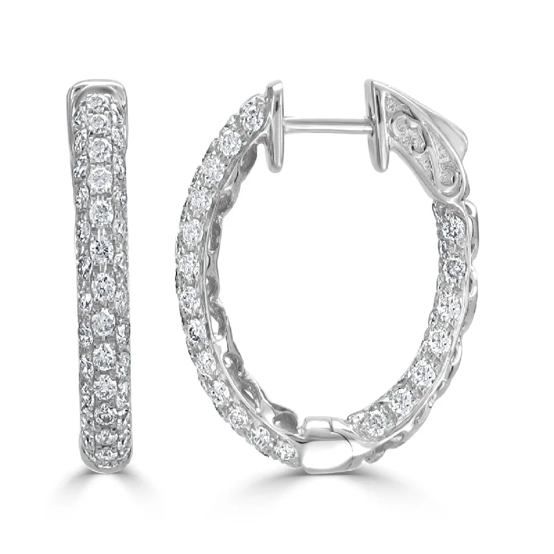 Simple gemstone hoop earrings -Diamond Oval Hoop Earrings 18K White Gold 1.87 CTTW 3/4" by Joelle Jewelry