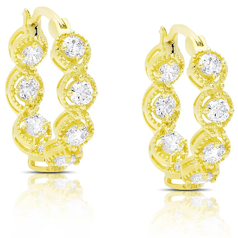 Gorgeous stud earrings for women -Dolce Giavonna Gold Over Sterling Silver Cubic Zirconia Hoop Earrings