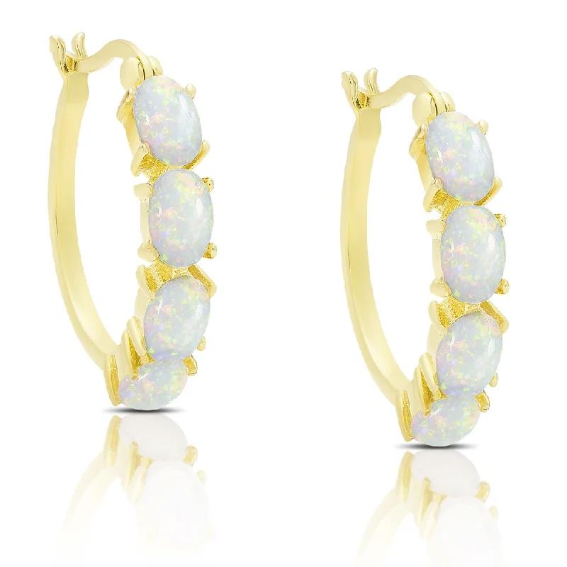 Unique gemstone stud earrings -Dolce Giavonna Gold Over Sterling Silver Simulated Opal Hoop Earrings