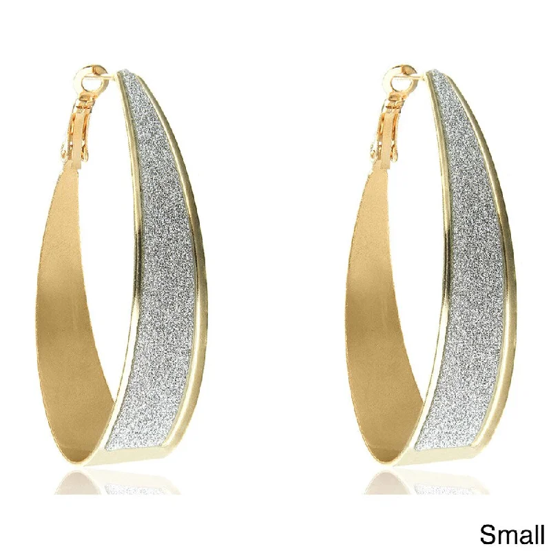 Trendy drop earrings -Dolce Giavonna Goldtone Teardrop Glitter Hoop Earrings