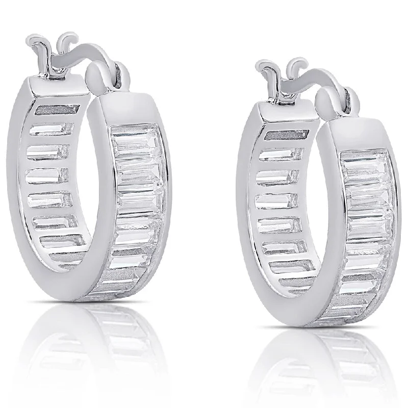 Gemstone drop earrings -Dolce Giavonna Sterling Silver Cubic Zirconia Hoop Earrings