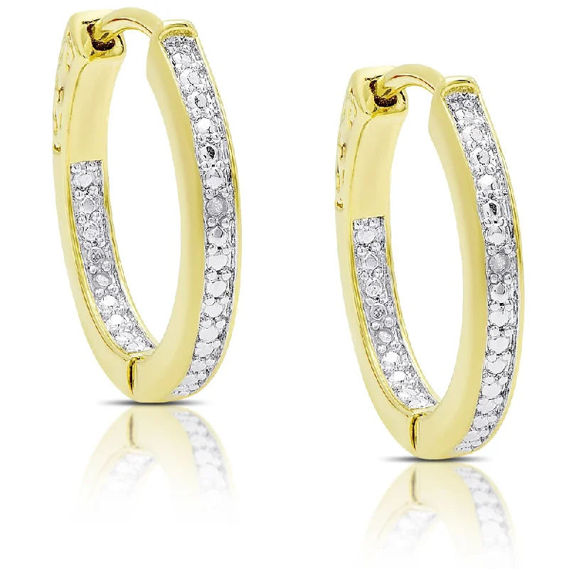 Bold gold stud earrings -Finesque Gold Or Silver Overlay Diamond Accent Hoop Earrings