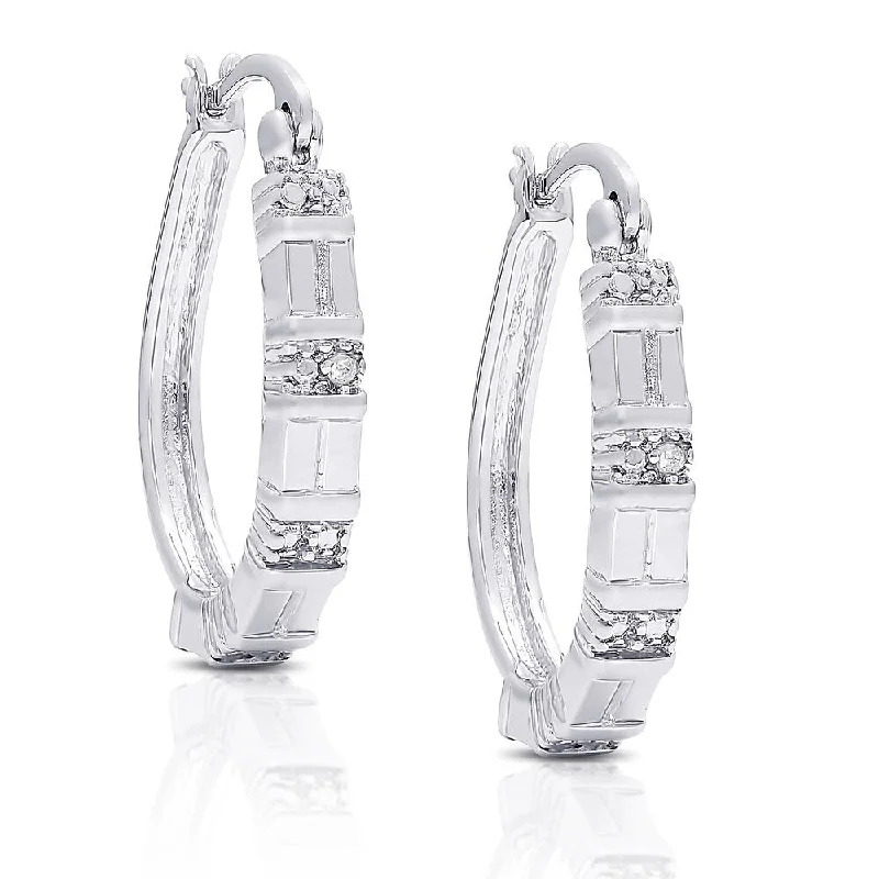 Sparkling pearl earrings -Finesque Silver Overlay Diamond Accent Hoop Earrings