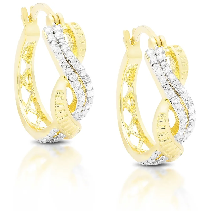 Chic drop earrings for parties -Finesque Sterling Silver or Gold Over Silver 1/3 ct TDW Diamond Infinity Design Hoop Earrings