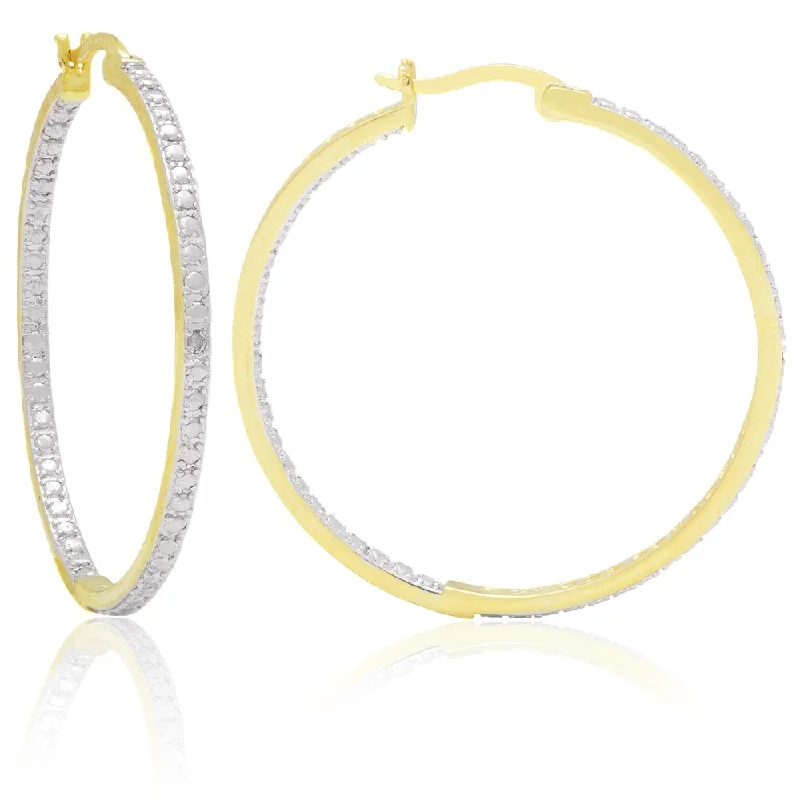 Trendy crystal drop earrings -Finesque Yellow 14k Gold Overlay Diamond Accent Hoop Earrings