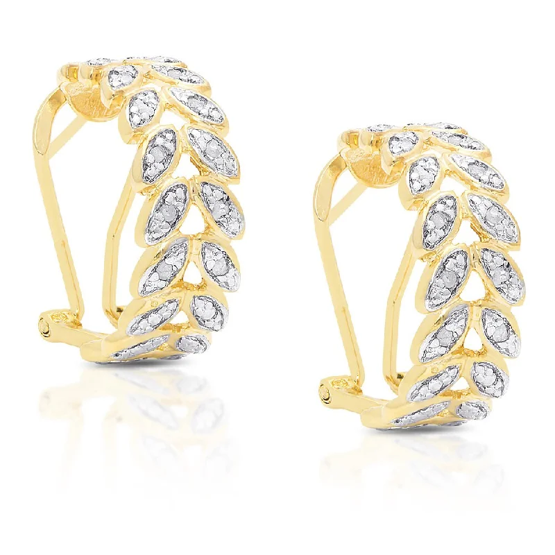 Creative dangle earrings -Finesque Yellow Gold over Silver 1/4ct TDW Diamond Leaf Hoop Earrings