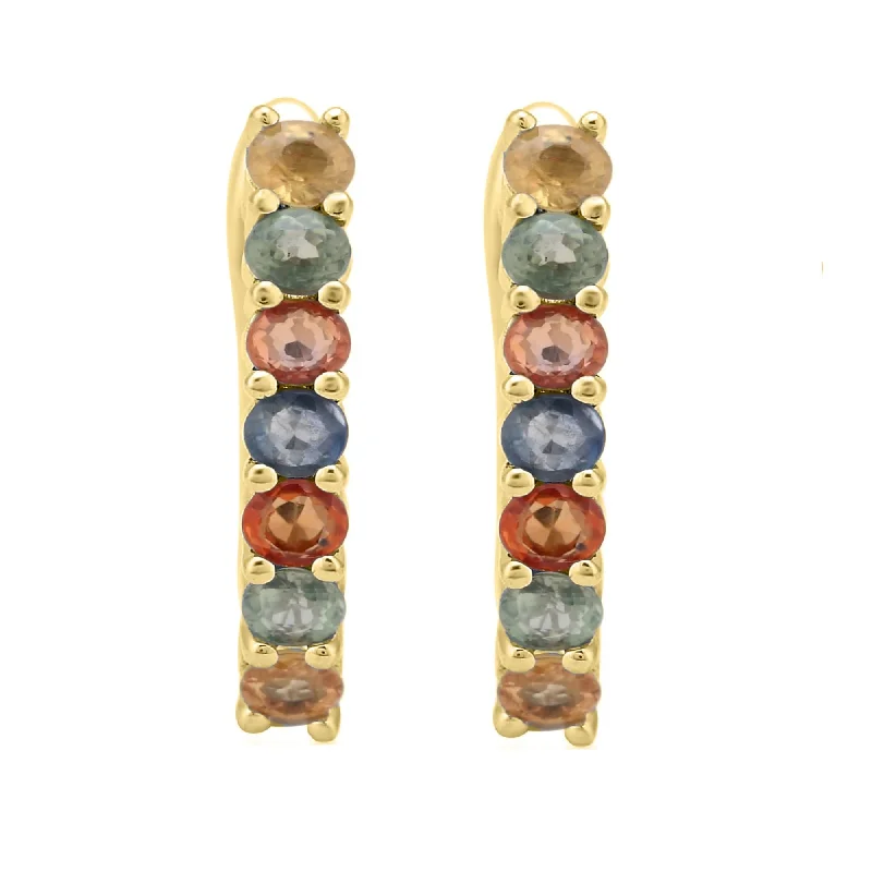 Funky dangle earrings -Gold Over Sterling Silver Natural Multi Sapphire Huggie Hoop Earring