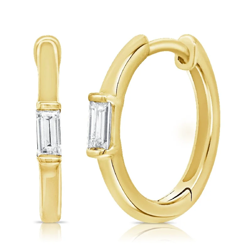 Simple pearl hoop earrings -Joelle Baguette Diamond 1/10 cttw. Huggie Small Hoops Earrings 14K Gold