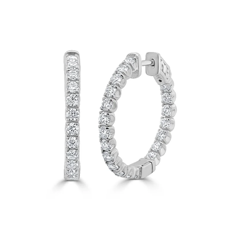 Unique silver stud earrings -Joelle Diamond Hoop Earring 14K WG 1" 1.97 CTTW