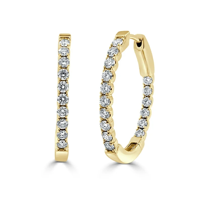 Designer earrings for gifts -Joelle Diamond Oval 1.05 CT TDW Hoop Earrings 1" 14K Yellow Gold Earring's