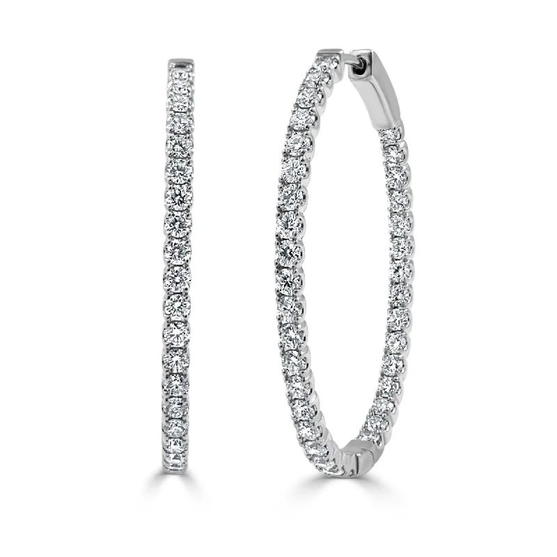 Sparkling statement earrings -Joelle Diamond Oval 2.28 CT TDW Hoop Earrings 1.5" 14K White Gold