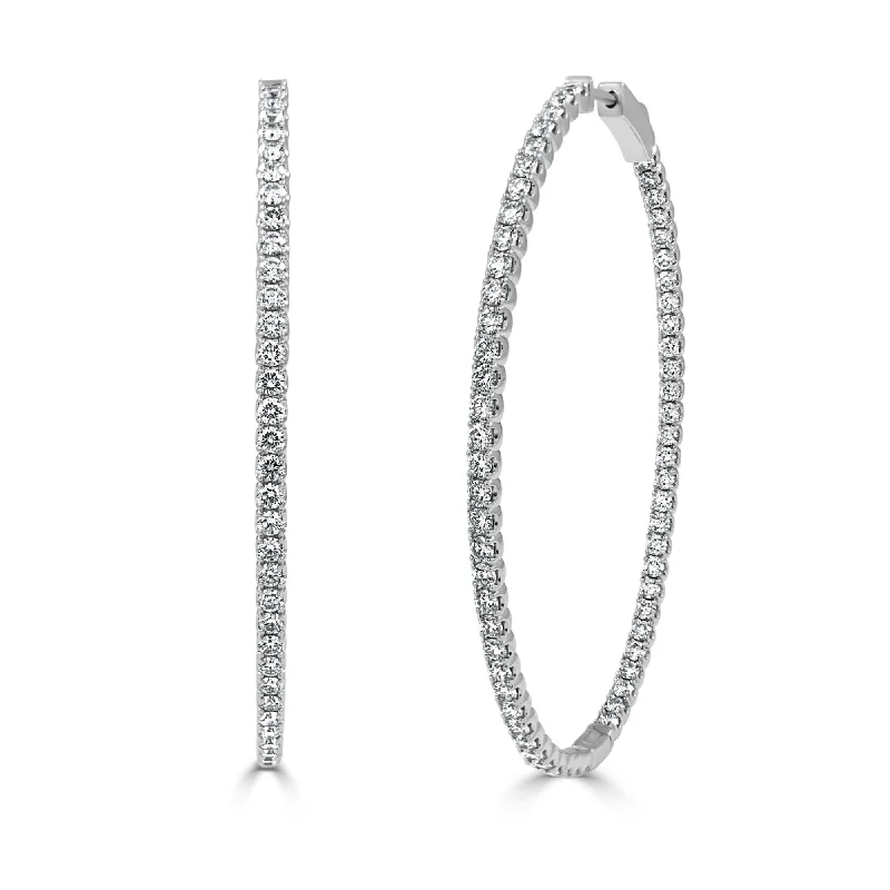 Handmade crystal earrings -Joelle Diamond Oval 4 CT TDW Hoop Earrings 2.25" 14K White Gold