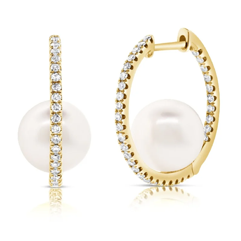 Simple stud earrings -Joelle Diamond & Pearl Hoop Earrings 14K Gold 1/3ct TDW