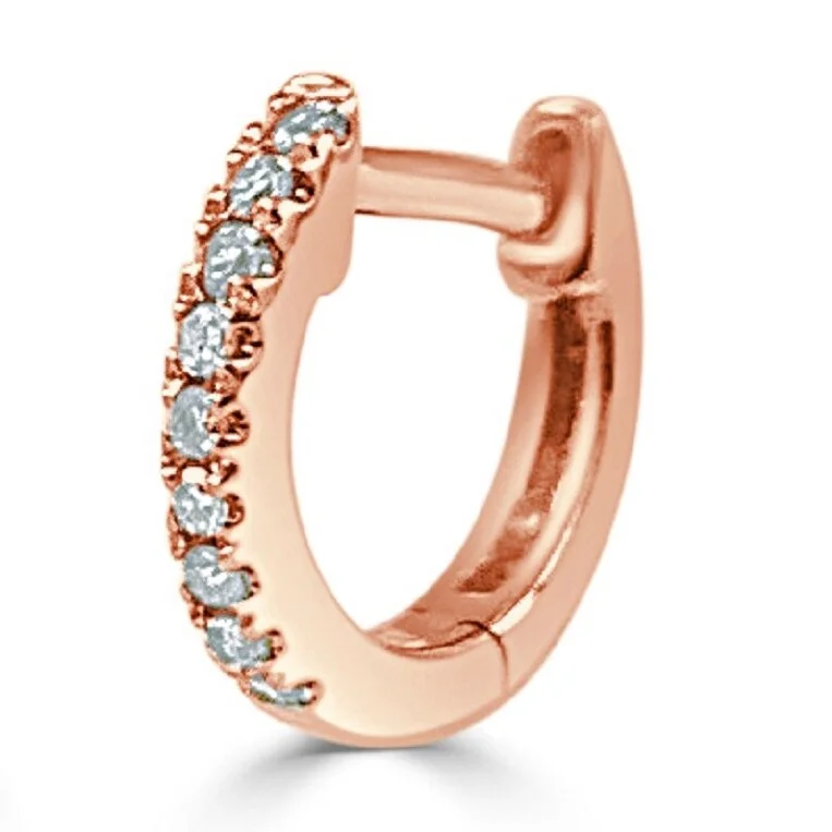 Rose gold earrings for women -Joelle Half-a-Pair Tiny Huggie Small Hoop Earring 0.02 cttw. 14K Gold - Perfect for Second Hole - 7mm