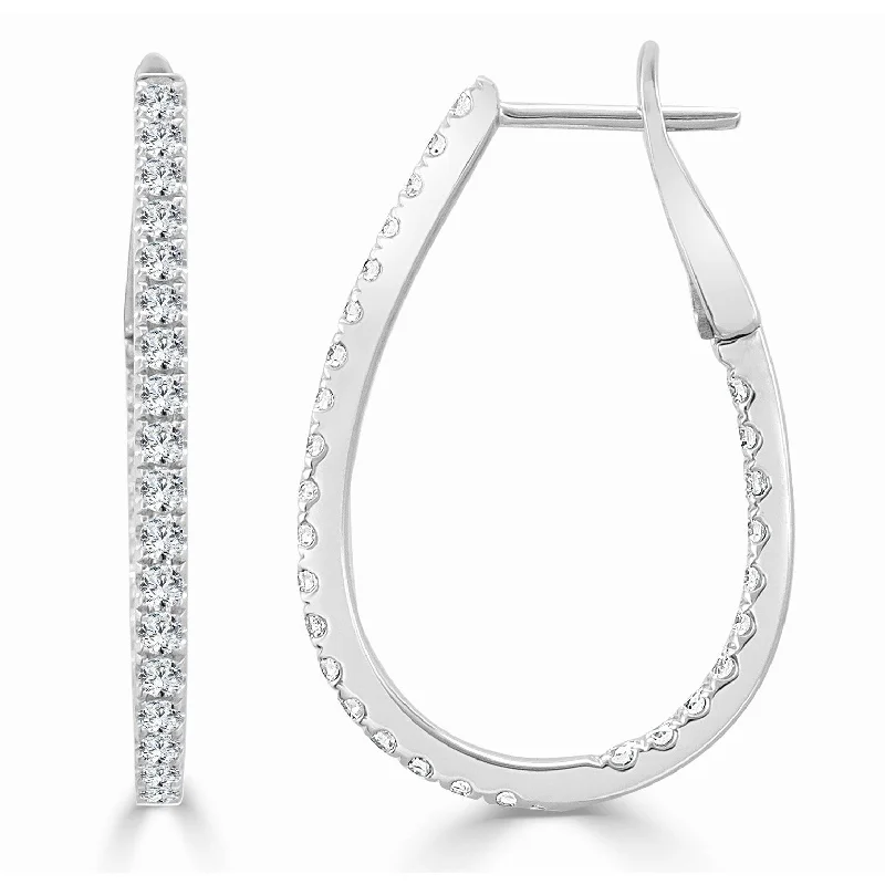 Pearlescent earrings -Joelle Inside Out Diamond Pear Hoop Earrings 0.90 CT TDW 1.25" Inches Medium 14K Gold