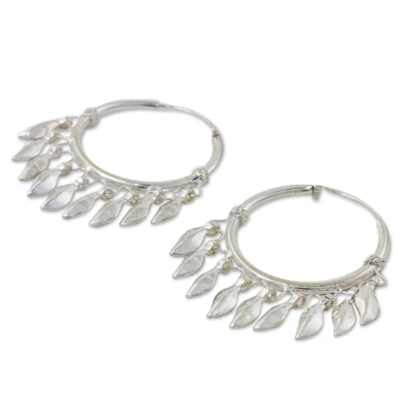 Sparkling stud earrings -Novica Handmade Leaves In The Wind Sterling Silver Hoop Earrings