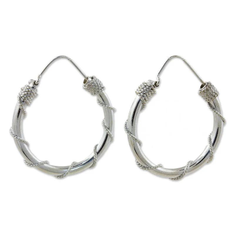 Designer jewelry earrings -Novica Handmade Nautical Hoops Sterling Silver Hoop Earrings