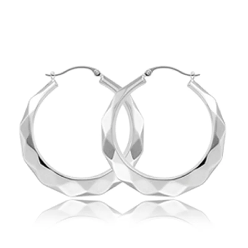 Unique gemstone earrings -Sterling Silver 31.50mm Faceted Hoop Earrings