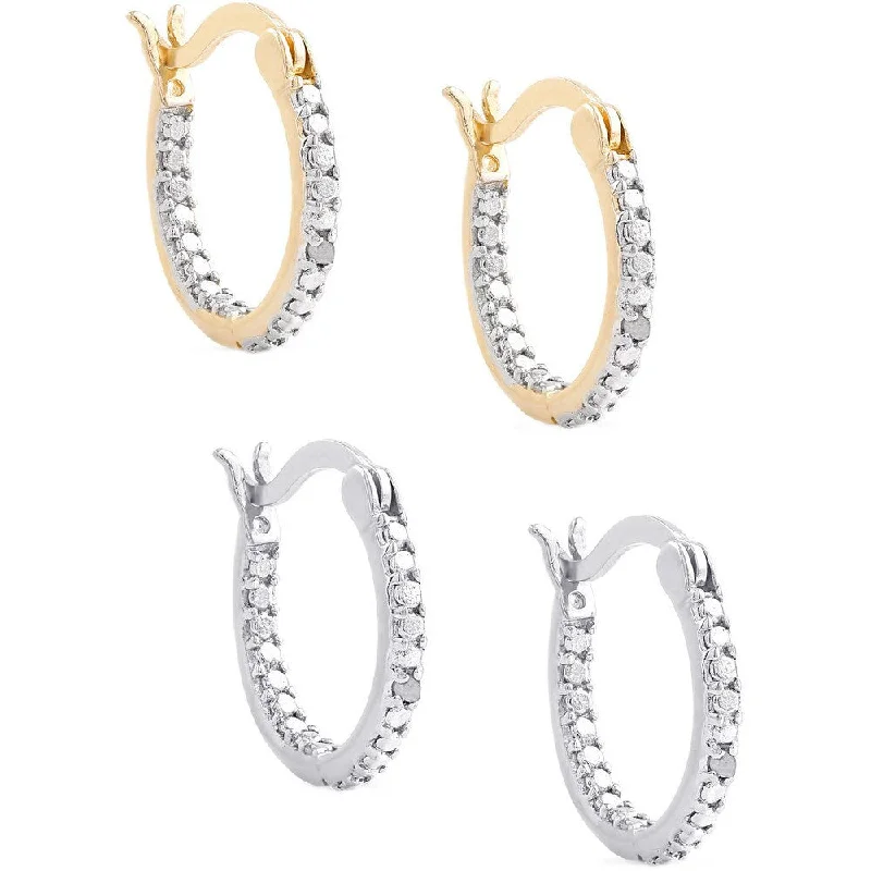 Modern statement earrings -Sterling Silver Diamond Accent Hoop Earrings (2-Pair Set )